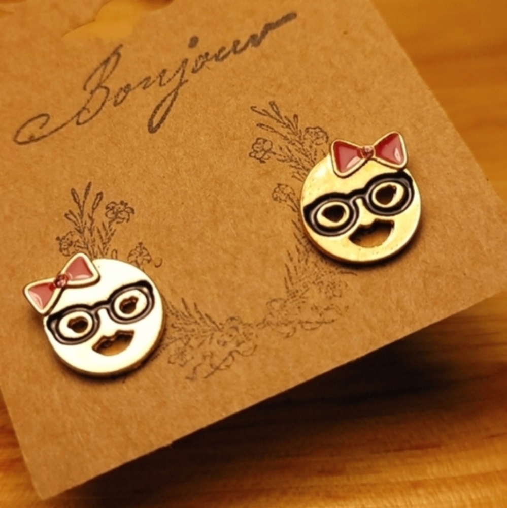 💍🤓 smart emoji with hairbow earrings